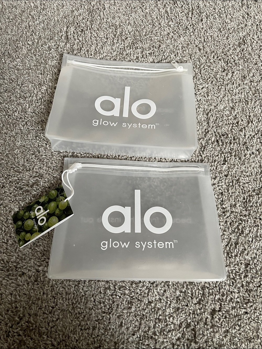 ALO Yoga Clear Frosted Silicone Glow System Cosmetic Pouch (White Logo)